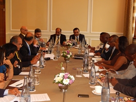 The Zambian and Indian delegations during deliberations at Taj Hotel in Cape Town on 10th February, 2015