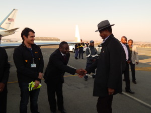 H.E. Mr. Edgar C. Lungu bids farewell to diplomatic staff and aviation staff at Lanseria International Airport near Johannesburg on 22nd June, 2015
