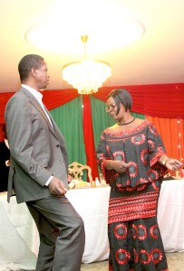 President Lungu with First Lady, Esther Lungu dance during dinner hosted for the head of state on 13th June, 2015 when he met Zambians resident in South Africa.