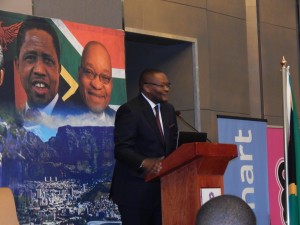 His Excellency Mr. Emmanuel Mwamba addresses the audience at the launch of the Zambia-South Africa Business Council in Johannesburg on Friday, 30th October, 2015.