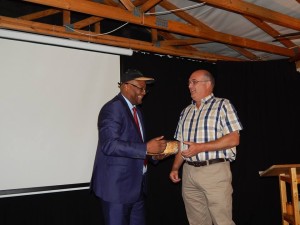 Agri All Africa chairman Mr. Theo de Jager makes a presentation to His Excellency Mr. Mwamba after the latter had made a presentation at the Agri All Africa - Agri Zambia seminar in Pretoria on 27th January, 2016