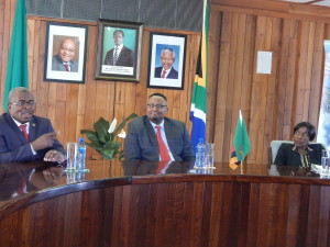 Tourism and Arts Permanent Secretary, Mr. Steven Mwansa, Zambia's High Commissioner to South Africa His Excellency Mr. Emmanuel Mwamba and Deputy High Commissioner, Ms. Philomena Kachesa during the meeting with diplomatic staff