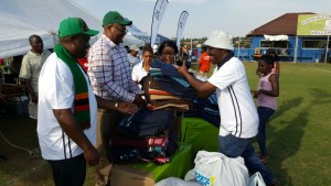 His Excellency Mr. Mwamba receiving blankets donated by Zambians at the Independence Family Fun Day in Edenvale on Saturday, 22nd October, 2016