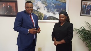 PUBLIC PROTECTOR, Mrs. Caroline Sokoni with Zambia's High Commissioner to South Africa, His Excellency Mr. Emmanuel Mwamba at the High Commission in Pretoria on Tuesday, 1st November, 2016.