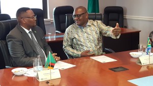 Premier for Gauteng Province, Mr. David Makhura (r) speaking during the meeting with Zambia's High Commissioner to South Africa, His Excellency Mr. Emmanuel Mwamba in Johannesburg on 24th November, 2016