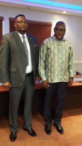 Zambia's High Commissioner to South Africa, His Excellency Mr. Emmanuel Mwamba (l) and Premier for Gauteng Province, Mr. David Makhura pose for a photograph after their meeting. This was at the Premier's office in Johannesburg on 24th November, 2016