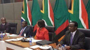 Zambia's Foreign Affairs Minister Mr. Harry Kalaba (2nd left) with South African counterpart, Ms. Maite Knoana-Mashabane (2nd right) at the inauguration of the Joint Commission for Cooperation for the two countries. This was in Pretoria on 7th December, 2016 