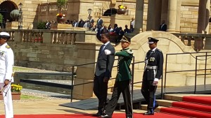Inspecting the Guard of Honour at Union Buildings on 8th December, 2016